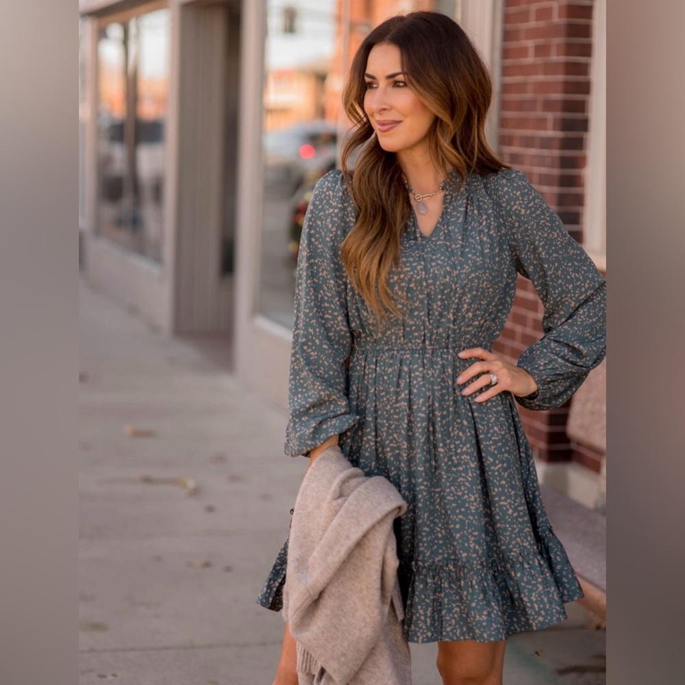 Boutique dress: Splattered Long Sleeve Cinched Dress. Like new condition.